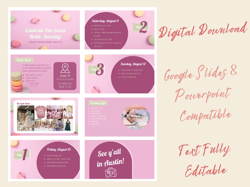 Bachelorette Itinerary Template Powerpoint & Google Slides Compatible