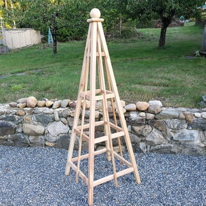 6' Cedar Obelisk 24" Base  | Sphere Finials | Solid Wood Architectural Obelisk  | Flat Pack Shipping | Stainless Steel Hardware