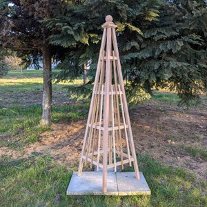 7' Cedar Obelisk 24" Base | Sphere or Spire Top | Stainless Steel Fasteners | Flat Pack Shipping |  Self Alignment Assembly