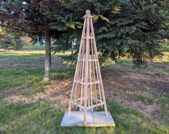 7' Cedar Obelisk 24" Base | Sphere or Spire Top | Stainless Steel Fasteners | Flat Pack Shipping |  Self Alignment Assembly