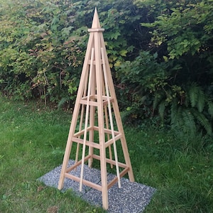 6&#39; Cedar Obelisk 24&quot; Base  | Spike Finial | Solid Wood Architectural Obelisk  | Flat Pack Shipping | Stainless Steel Hardware
