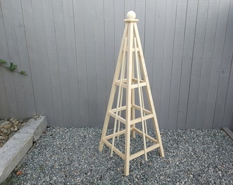 6' Yellow Cedar (Nootka Cypress) | 24" Base  | Sphere Finial | Solid Wood Obelisk  | Flat Pack Shipping | Stainless Steel Hardware