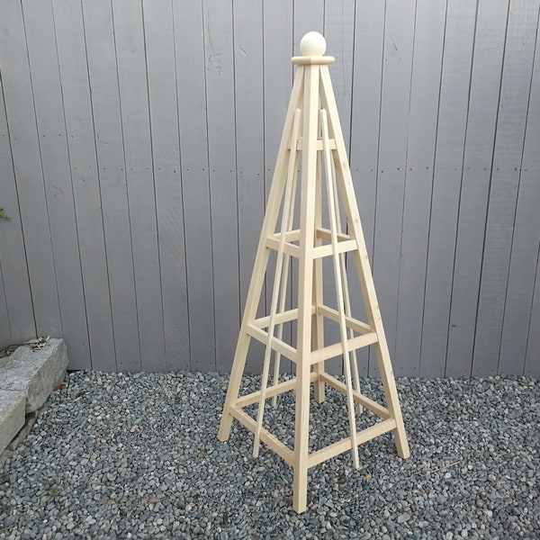 6' Yellow Cedar (Nootka Cypress) | 24" Base  | Sphere Finial | Solid Wood Obelisk  | Flat Pack Shipping | Stainless Steel Hardware
