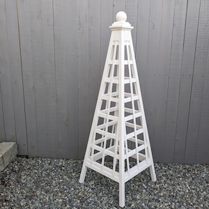6&#39; Trellis Obelisk Natural Cedar or White Stained Cedar, Stainless Steel Fasteners | Flat Pack Ship | Plant Stand