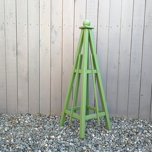 4&#39; Cedar Obelisk with Solid Colored Stains, 16&quot; Base | Solid Wood Plant Stand with Sphere, Flat Pack Shipping Easy Assembly