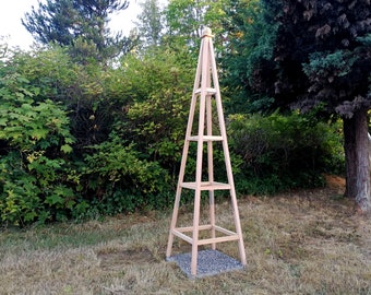 8' Cedar Obelisk 24" Base with 4 Horizontal Rails | Sphere Finial | Buy Direct from Pacific Northwest Manufacturer
