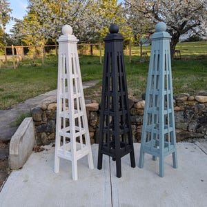 5&#39; CedarTrellis Obelisk with 12&quot; Base | Natural or with Solid Stain | Stainless Steel Fasteners | Flat Pack Ship |  Easy Assembly