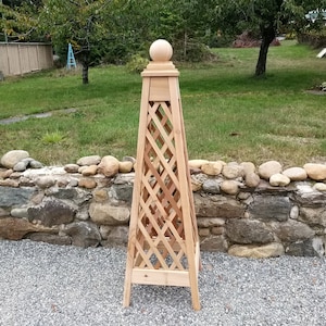 Premium 5&#39; Diamond Trellis Obelisk | Western Red Cedar | Stainless Steel Hardware | Sphere Top