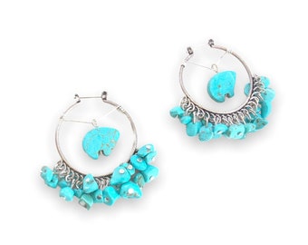gemstone earrings natural stone beaded hoop earrings blue stone beads earrings Turquoise howlite earrings dangle hoops beaded earrings