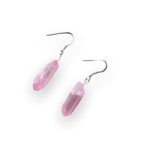 WIRE WRAPPED: Iridescent Long Pink Rose Aura Raw Quartz Wire Wrapped Crystal Spiritual Healing Semi Precious Stone Cute Pretty Bright