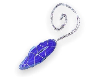 WIRE WRAPPED JEWELRY: Purple Sterling Silver Wrapped Agate Slice Statement Necklace