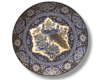 VINTAGE: Porcelain Ceramic Royal Peacock Jamestown China Small PlateBlue and Gold