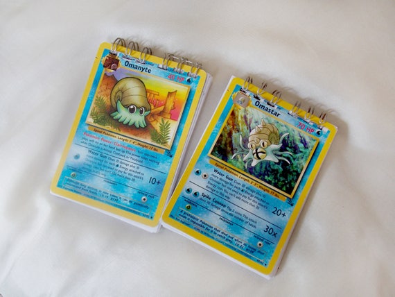 Geekery Upcycled Pokemon Card Inspired Notebooks White Paper 50 Pages Pokemon Go Omanyte Omastar Evolution Pair First Gen Fossil