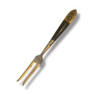 VINTAGE: One Brass and Wood Serving Two Prong Fork Siam Thailand Bangkok Buddha