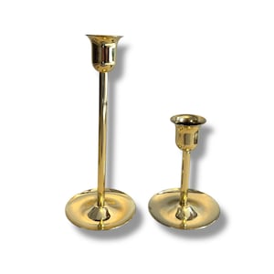 VINTAGE: Pair of Brass Taper Candlestick Holders, One Tall One Short, Slightly Used