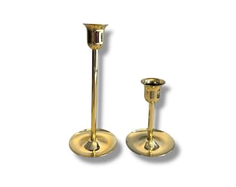 VINTAGE: Pair of Brass Taper Candlestick Holders, One Tall One Short, Slightly Used
