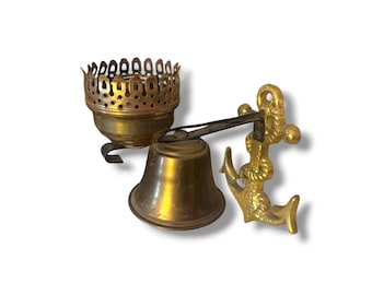 VINTAGE: Fully Functional Small Brass Wall Sconce Style Lamp, Brass Anchor Coastal Nautical Design with Bell