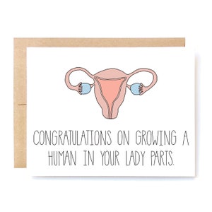 Tarjeta divertida de embarazo: Partes femeninas, felicitaciones por el nuevo bebé