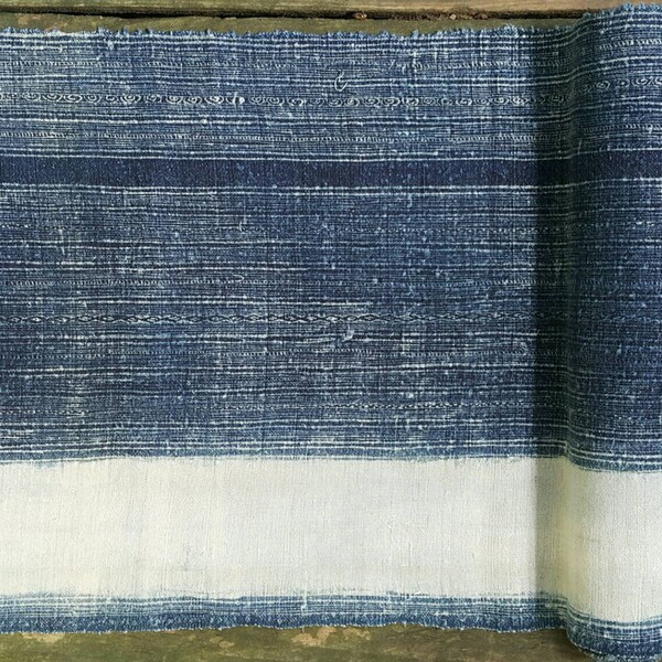 Hand woven Hmong hemp batik fabric natural indigo (H387)