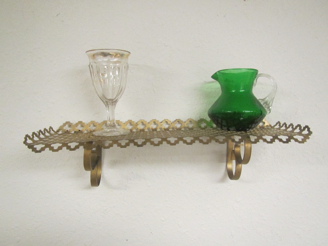 Decorative Metal Wall Shelf, Gold Shelf, 14 Inch Long by 5 Inches Deep