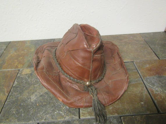 Old Leather Cowboy Hat, Western Hat , Old Weather… - image 3
