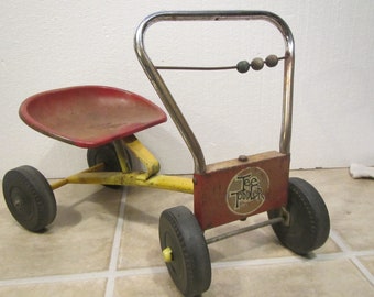 Vintage MTD TEE TODDLER Ride on Scoot Trike , Kids scooter, Tricycle, Sit and scoot Toddler toy, Red, and yellow