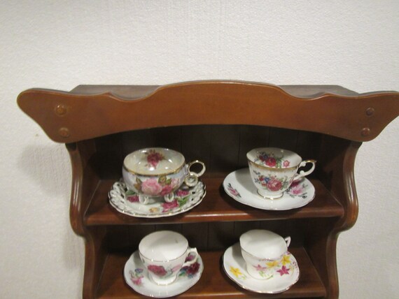 Wood 3 Tier Display Teacup Tea Cup and Saucer Curio Wall Shelf