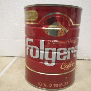 FOLGERS COFFEE Can* 32 oz.  Electric Perc tin , mountain grown * 2 pound * Good advertising tin ** Fg 32Elperc-8