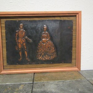 vintage 3D Copper Art  &quot;  A GENTLEMAN and A LADY &quot; roughly framed 14 3/4 in. by 10 3/4 in frame