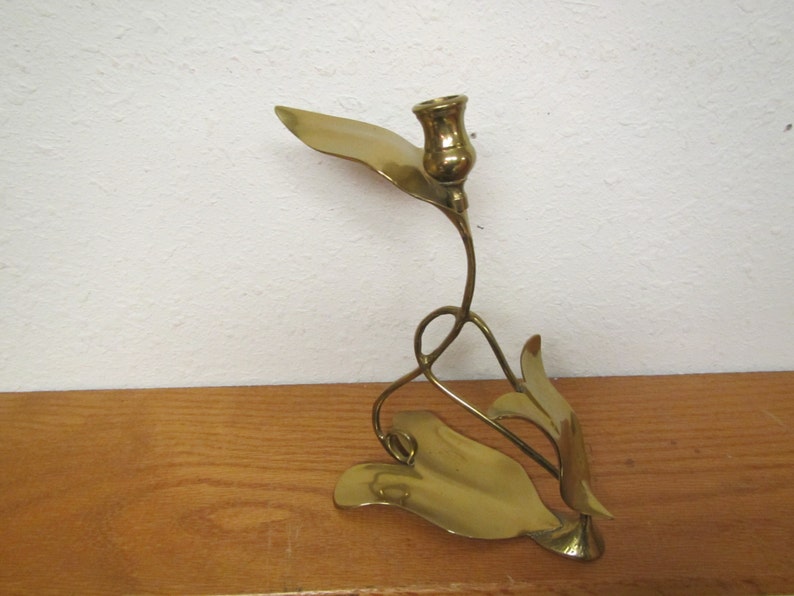 Vintage Decorative BRASS Candle Holder Leaf Design Made in Etsy