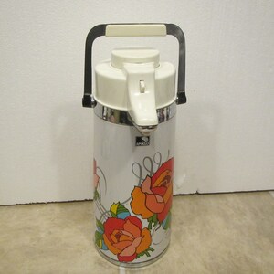 vintage 1970s or 80s Apollo  Air Pot with Bright Flowerl design , airpot keeps hot or cold ,  made in Korea *** FREE SHIPPING *** Ap-2