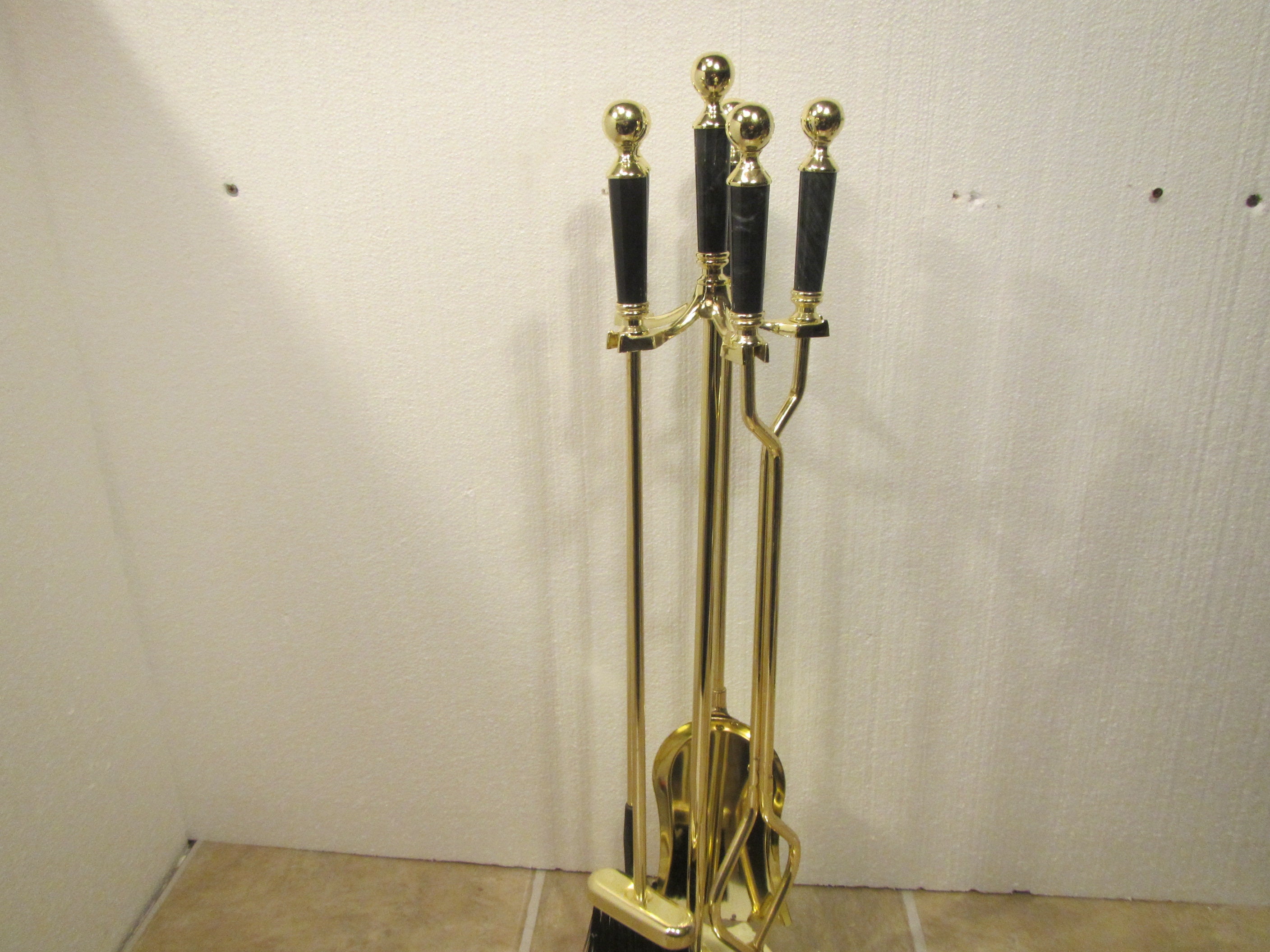 Brass and Marble FIREPLACE TOOL SET Brass Plated Shovel Etsy