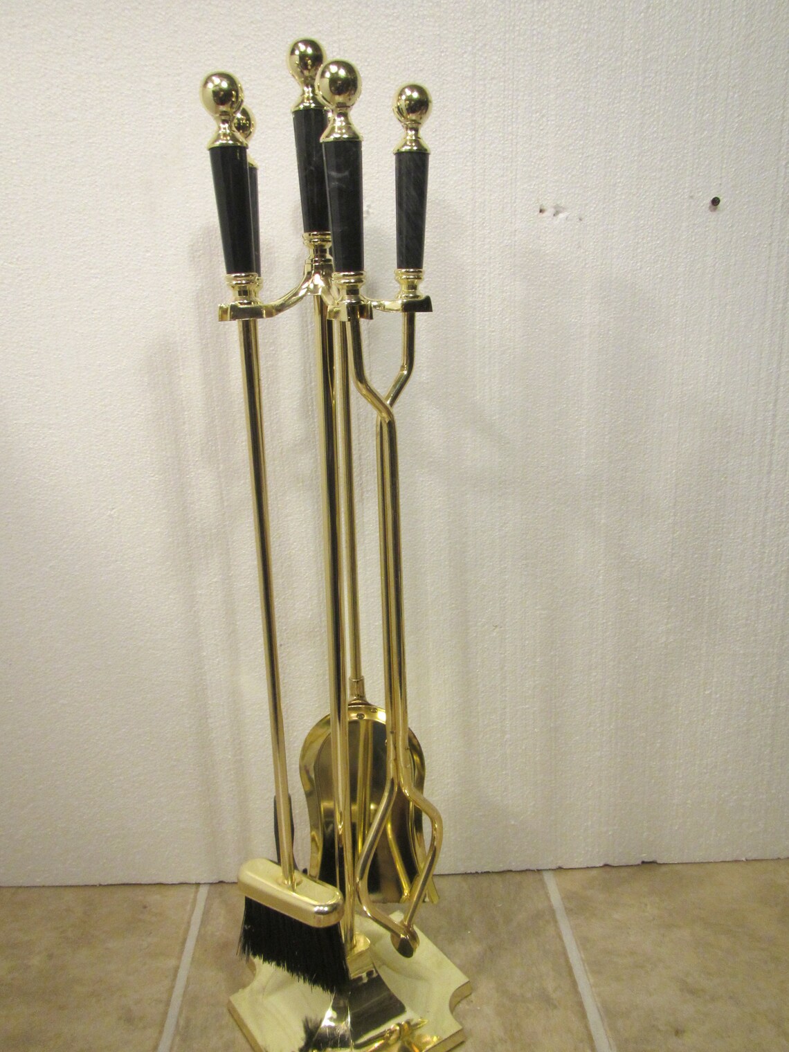 Brass and Marble FIREPLACE TOOL SET Brass Plated Shovel Etsy
