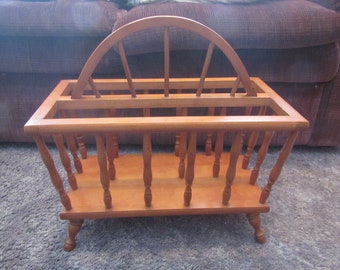Wood Magazine  Rack , Wood magazine Stand , wood magazine holder, Curved handle Magazine rack, mid century  furniture *