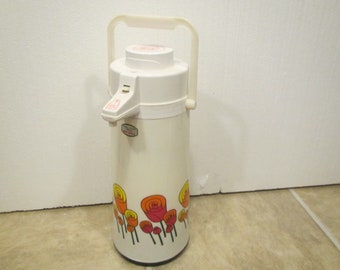 vintage 1970s Sea Gull  Air Pot with Bright Floral design , airpot keeps hot or cold ,  made in Taiwan *** FREE SHIPPING ***