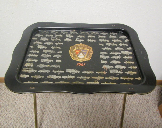 Vintage 1961 FORD Metal TV Tray With Fords From 1903 to 1962 Folding