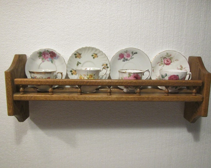 24 Oak Wall Shelf With Plate Groove and Rail, Cup and Saucer Shelf