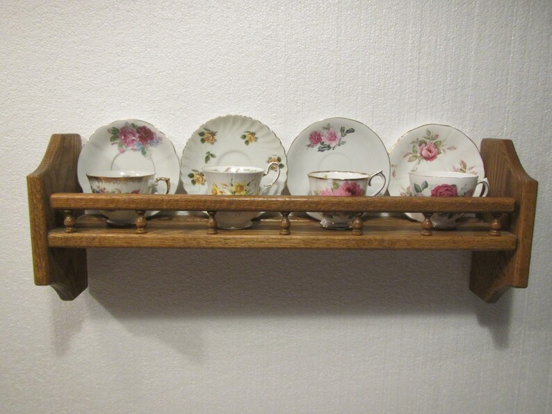 24 Oak Wall Shelf With Plate Groove and Rail Cup and Etsy