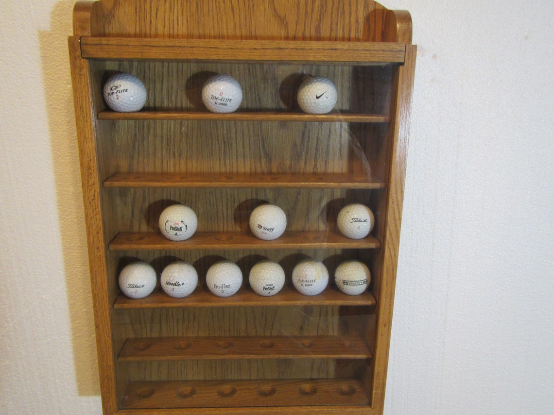 Wood GOLF BALL Display Shelf With Glass Front Golf Ball Rack Etsy