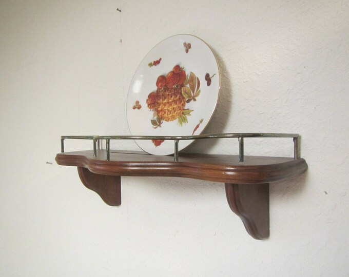 16 Wood Wall Shelf Plate Groove and Brass Rail, Plate Shelf, Photo
