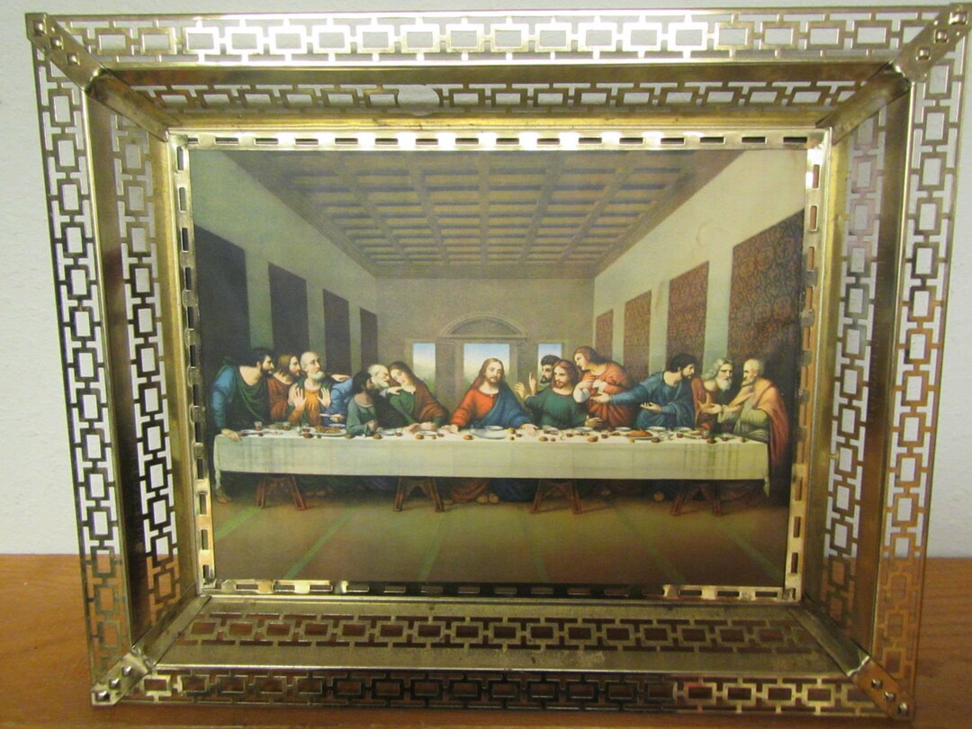 Vintage LAST SUPPER Picture in Brass Frame * Free Standing or Hang on ...