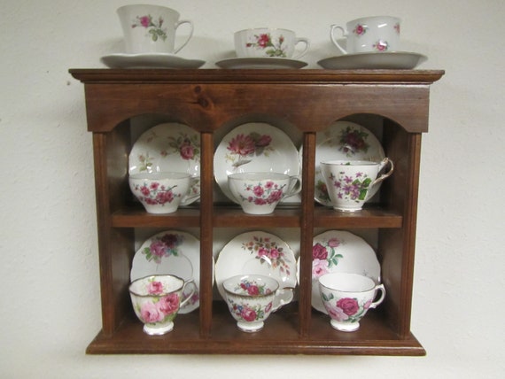 Wood Tea Cup And Saucer Wall Shelf Or Table Top Shelf Rack Etsy