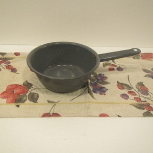 Vintage Gray Enamelware Pan with  handle * Enamel sauce pan, Enamel cookware. usable or decor item