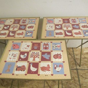 Set of 3 Country Animal Design TV Trays, 3  folding TV table trays* Country Animal  Design ** Free Shipping **