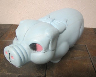 vintage A. J. RENZI large Plastic Pig Bank, Blue piggy