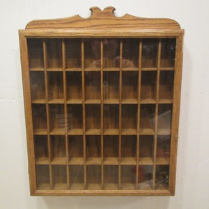 Oak 40 Section Shadow box with glass door oak Shelf , Oak Display , Wood Wall shelf, display shelf, Wall shelf, *** FREE SHIPPING ***