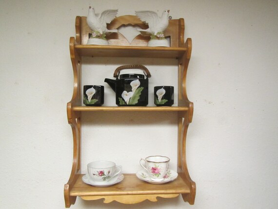Wood Tea Cup And Saucer Wall Shelf Shelf Rack Wood Shelf Etsy