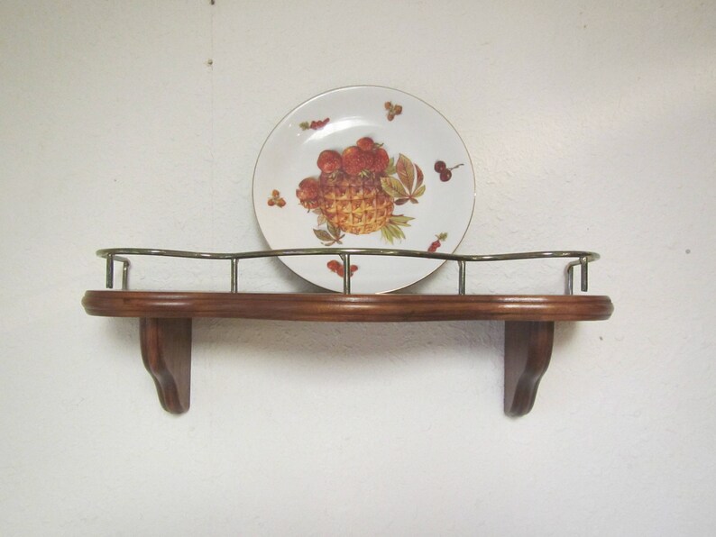 16 Wood Wall Shelf Plate Groove And Brass Rail Image 0
