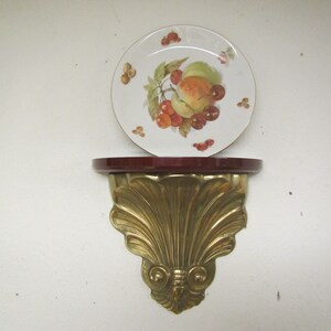 Half Round Brass and Wood shelf  with plate groove, Ornate Brass design with wood top, plate shelf, photo shelf, display shelf, Korea