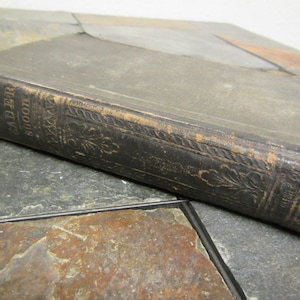 May include: A vintage, black leather-bound book with gold lettering on the spine that reads "GOODRICH'S READER FIFTH".